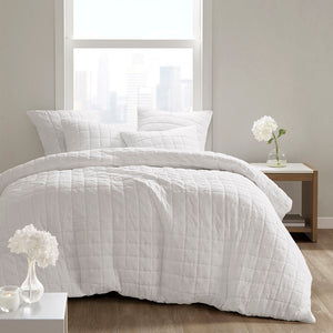JLA Home N Natori - Quilt Super-Soft Crushed Microfiber Euro Sham with Over-Quilted Texture, Hidden Zipper Closure White NS11-3657