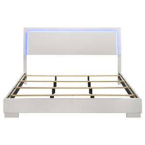 English Elm Strick White High Gloss Panel Eastern King Bed with LED Lighting, Slatted Headboard, Modern Flair B062S00659