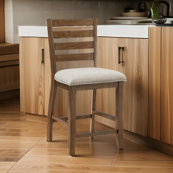 English Elm Trea Ladder Back Counter Stools Cushioned Polyester Seat Cherry Wood Set of Two Beige+Brown B056P416885