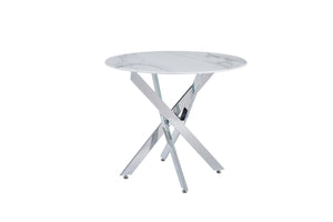 English Elm Modern Round Tempered Glass Dining Table with Glam Gold Iron Base for Compact Spaces W3590S00010