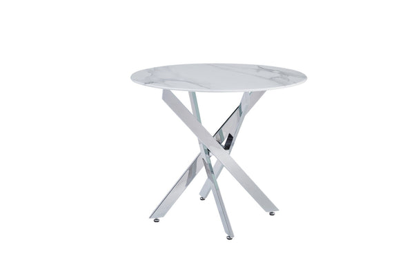 English Elm Modern Round Tempered Glass Dining Table with Glam Gold Iron Base for Compact Spaces W3590S00010