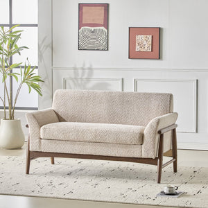 English Elm Christopher Knight Home® - Boucle Mid-Century Flared Arms Loveseat with Elm Legs — Plush Bouclé Upholstery, Cozy Modern Accent (57.5") Almond,Walnut N771P294675V