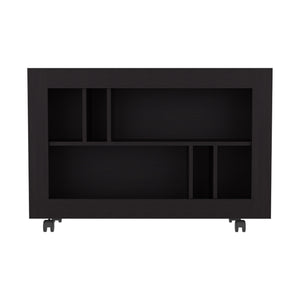 English Elm Console Rolling Storage Console Table with 5 Open Shelves, Smooth Casters, Eco-Friendly Build Black 42.91 L x 16.54 W x 5.51 H B097P296825