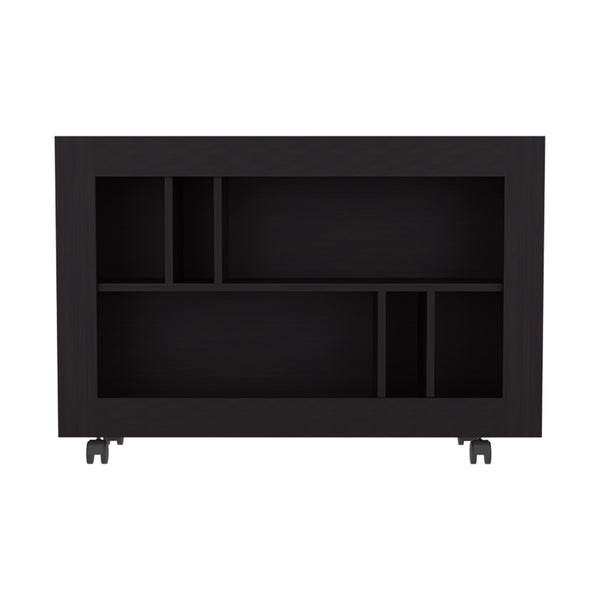 English Elm Console Rolling Storage Console Table with 5 Open Shelves, Smooth Casters, Eco-Friendly Build Black 42.91 L x 16.54 W x 5.51 H B097P296825