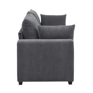 English Elm Coastal Corduroy Sofa with Ribbed Texture and Overstuffed Cushions for Beachy Comfort and Style Dark Gray B343P331897