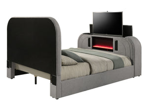 English Elm Shelyn Teddy Sherpa Queen Bed with LED Headboard, Fireplace TV Lift, Bluetooth Speakers & Storage Gray 85.63 L x 12.6 W x 6.18 H B2726S00530