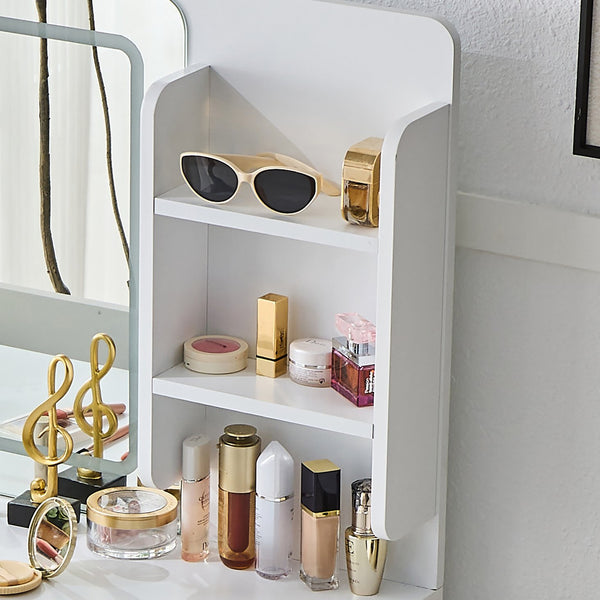 English Elm Modern Makeup Vanity Desk with Slide-Out Cabinet, LED Mirror, 4 Soft-Close Drawers & Cushioned Stool White N844P257529A