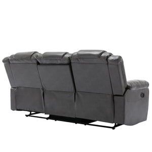 English Elm 3 Seater Home Theater Recliner with Dual Cup Holders PU Leather Comfort, Manual Infinite Recline, 350lb Capacity Grey WF323620AAE