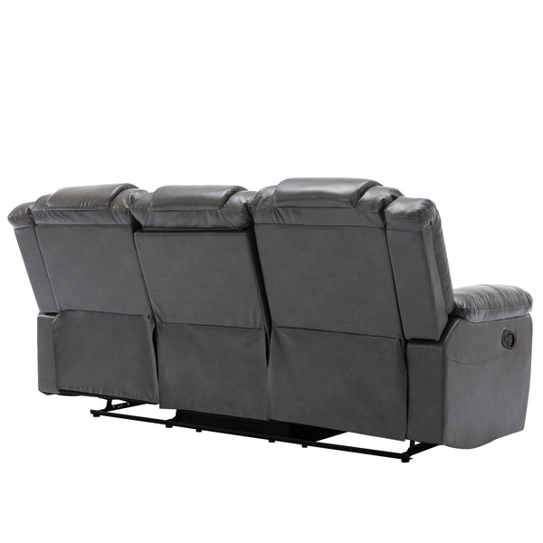 English Elm 3 Seater Home Theater Recliner with Dual Cup Holders PU Leather Comfort, Manual Infinite Recline, 350lb Capacity Grey WF323620AAE