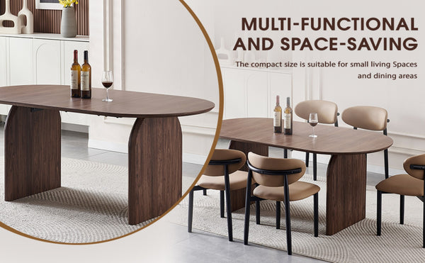 English Elm Wooden Modern Oval Dining Table - Stylish Double-Column Design For Family Gatherings & Work Spaces W3590P355169-GIGA