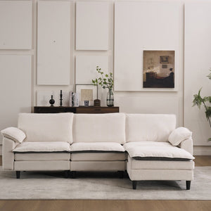 English Elm 100.39" Chenille Cloud Sectional Modular L Shape Deep Seat Sofa with Ottoman W5029S00002