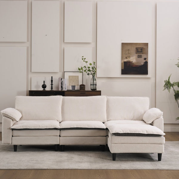 English Elm 100.39" Chenille Cloud Sectional Modular L Shape Deep Seat Sofa with Ottoman W5029S00002