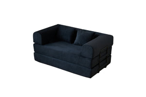 English Elm 59'' Corduroy Floor Sofa Convertible Sleeper with Bolster Pillow for Studio Living Black W3434P449858
