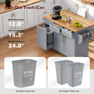 English Elm K&k Rolling Kitchen Island Rubber Wood Top Brass Hardware Built-in Outlets Storage Grey+Blue N707S299014G