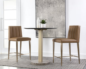 Sunpan Wilbur Barstool - Minimalist Design in Milliken Cognac Faux Leather with Stylish Stainless Steel Legs Counter Height