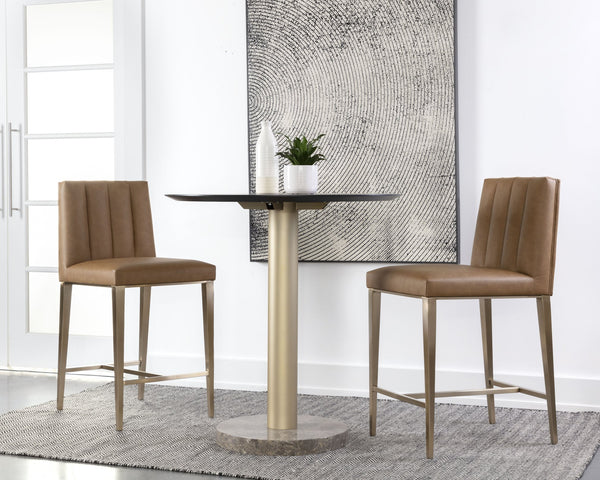Sunpan Wilbur Barstool - Minimalist Design in Milliken Cognac Faux Leather with Stylish Stainless Steel Legs Counter Height