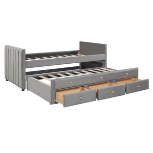 English Elm Twin Upholstered Daybed with Pull-Out Trundle and 3 Drawers, Velvet Finish, Solid Frame, Slat Kit Included Gray SF000147AAE