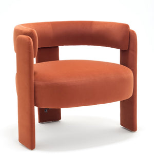 English Elm Accent Chair Velvet Upholstered Mid Century Modern Seat with Tapered Wood Legs for Any Room Orange W3244P417189