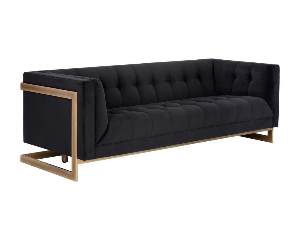 Sunpan Ekon Sofa - Boldly Refined Design with Deep Button Tufting and Rustic Bronze Steel Frame for Any Space Abbington Black