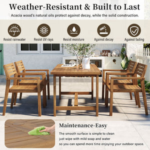 English Elm U_style Solid Acacia Wood Outdoor Dining Set Seats Four with Umbrella Hole Patio Natural WY000477AAO