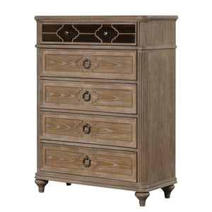 English Elm Simple Contemporary Chest of Drawers with Solid Wood Veneer, Felt-Lined Top Drawer & Metal Handles Oak,Rustic 21 L x 44 W x 54 H B2741P357499