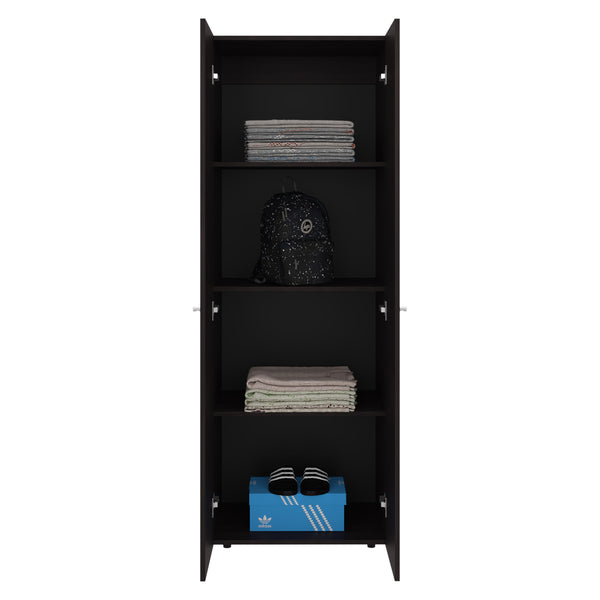 English Elm Armoire, Three-Door Engineered Wood Wardrobe in Walnut and Black Wengue with 3 Shelves for Organized Storage Multi 71.62 L x 20.08 W x 5.51 H B097P369451