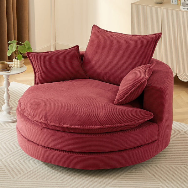 English Elm 360° Oversized Swivel Lounge Chair with 38" Deep Seat Dual-Layer Cushion Corduroy Accent Pillows Red N719S002100J