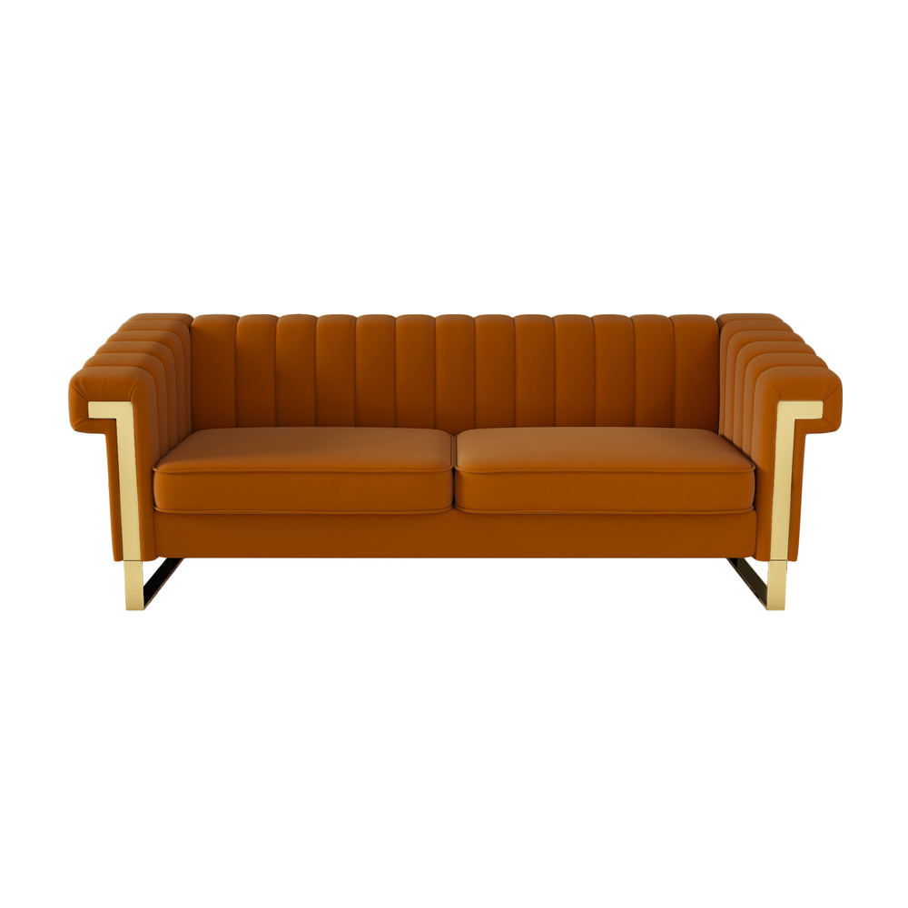 English Elm FX-P81-OR2(SOFA)Mid-Century Velvet Black Chesterfield 3-Seater Sofa with Gold Legs, Tufted Luxe Seating W576S00094