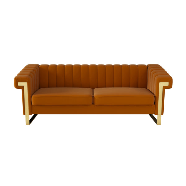 English Elm FX-P81-OR2(SOFA)Mid-Century Velvet Black Chesterfield 3-Seater Sofa with Gold Legs, Tufted Luxe Seating W576S00094