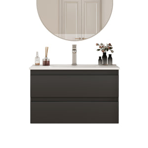 English Elm 32-Inch Wall-Mounted Bathroom Vanity & Ceramic Sink Combo - Soft-Close Drawers, Easy Install! W3151S00046