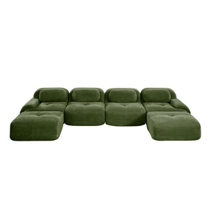 English Elm U-shaped Modular Sectional Sofa Corduroy Upholstered Ergonomic Curved Living Room Seating Olive Green W714S01263