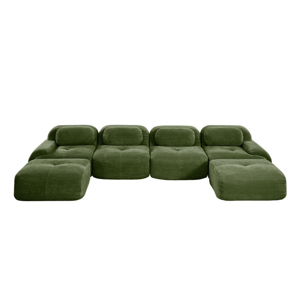 English Elm U-shaped Modular Sectional Sofa Corduroy Upholstered Ergonomic Curved Living Room Seating Olive Green W714S01263