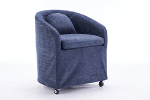 English Elm 059-Set Chenille Fabric Dining Armchair with Ergonomic Back Cushion, 360° Swivel & Smooth Wheels, Upholstered Comfort for Indoor Spaces Blue W527P242556