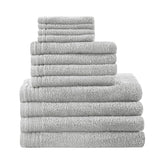 510 Design Big Bundle Casual 100% Cotton Quick Dry 12 Piece Bath Towel Set 5DS73-0261 Silver