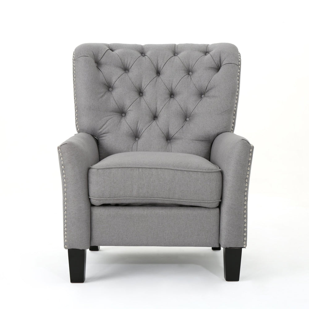 English Elm Christopher Knight Home® - Modern Light Grey Fabric Push Back Recliner with Rivet Accents, Ergonomic Support, Plush Cushioning for Living Room Comfort 61370.00LGRY