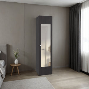English Elm Home Freestanding Tall Mirrored Cabinet with Four Interior Shelves for Bedroom Bath Dark Walnut B200P465724