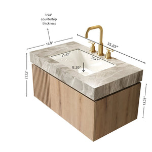 English Elm Muri Floating Bathroom Vanity Sintered Stone Top Plywood Cabinet White Oak Finish W2615S00595