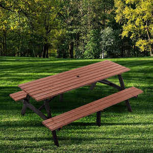 English Elm 75" Solid Fir Outdoor Picnic Table Set with Benches Two-tone Finish Heavy Duty Patio W1422P385498