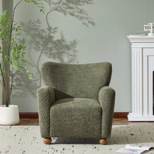 English Elm Christopher Knight Home® - Cozy Wingback Armchair with Plush Bouclé Upholstery, Solid Wood Legs, Timeless Elegant Comfort Olive Green,Teak 32 L x 29.5 W x 26.75 H N776P293322G