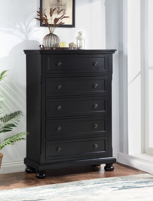 English Elm Meade Contemporary 5-Drawer Chest with Felt-Lined Top, Dovetail Construction & Wood Feet for Style Black 39.5 L x 53 W x 20.5 H B078P301544