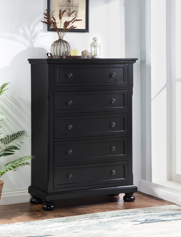 English Elm Meade Contemporary 5-Drawer Chest with Felt-Lined Top, Dovetail Construction & Wood Feet for Style Black 39.5 L x 53 W x 20.5 H B078P301544