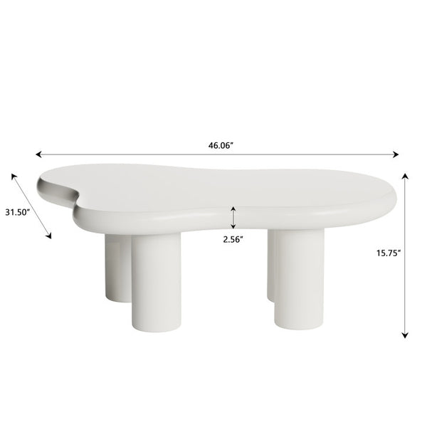 English Elm 46.06" Cloud Coffee Table with Creamy Baking Finish, Cute Curved Corners, Sturdy Legs, Cozy Appeal White W2853S00066