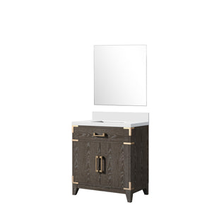 English Elm Brown Oak Single Bath Vanity With White Quartz Countertop & 28" Mirror – Elegant Storage Solution B2731S01454