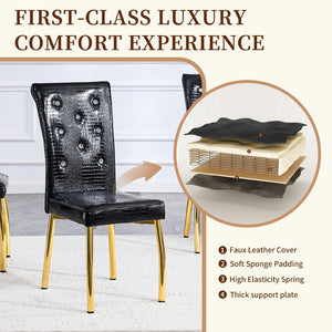 English Elm Set of 4 Glam Faux Leather Dining Chairs with Crystal Buckle and Gold Tone Legs Black+Gold W3226P311060