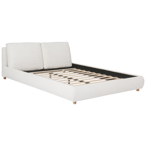 English Elm Christopher Knight Home® - Queen Size Upholstered Platform Bed In White Boucle Fabric With Adjustable Pillow Headboard Style N757Q246141W-1