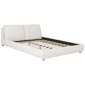 English Elm Queen Boucle Upholstered Platform Bed Low Profile Frame with Pillow Headboard N757P331587W