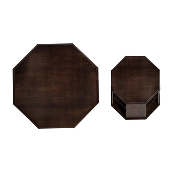 English Elm 31.5 Octagonal Black Rubber Wood Coffee Tables Set of Two – Stylish Living Room Accent, 110lb Capacity Walnut W757P203140