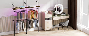 English Elm Industrial Pipe Clothing Rack With Led Lights - Heavy Duty Wall-Mounted Garment Storage Solution T3210P392613