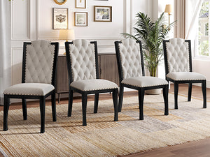 English Elm 6-Piece Kitchen Dining Set with 60" Rectangular Table, Tufted High-Back Chairs & Bench, Durable Wood Black N752S001080B