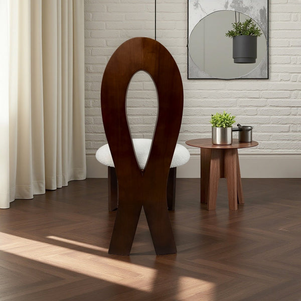 English Elm Dining Chairs Set Of 2 - Elegant Pure White Teddy Velvet With Deep Walnut Frame & Unique Backrest Design W2700P338556